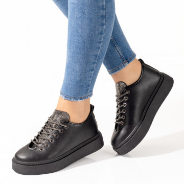 Pantofi casual dama cu strasuri aplicate negri MOD10359, 1, modlet.ro