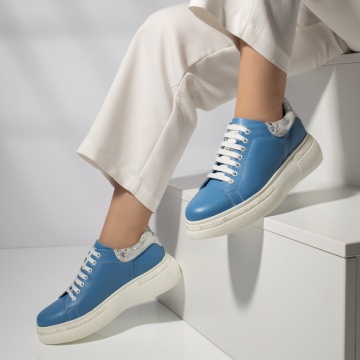 CUPON, Pantofi casual dama cu talpa groasa albastri din Piele naturala PAULA2, modlet.ro