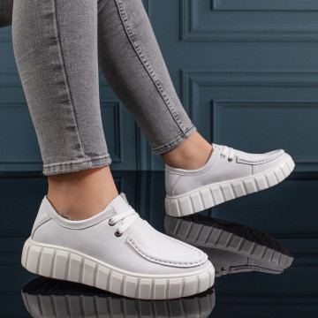 Pantofi casual dama cu talpa groasa albi din Piele naturala MOD11133, 2, modlet.ro