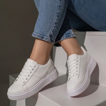 Reduceri pantofi casual dama, Pantofi casual dama cu talpa groasa albi MOD09603, modlet.ro