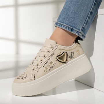 Pantofi casual dama cu talpa groasa bej MOD12957, 1, modlet.ro