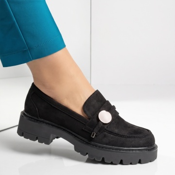 Pantofi casual dama cu talpa groasa, fara siret negru suede ANA79, 3, modlet.ro