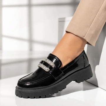 Pantofi casual dama cu talpa groasa negri luciosi LILI17