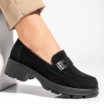 Pantofi casual dama cu talpa groasa negru suede DORA88, 3, modlet.ro
