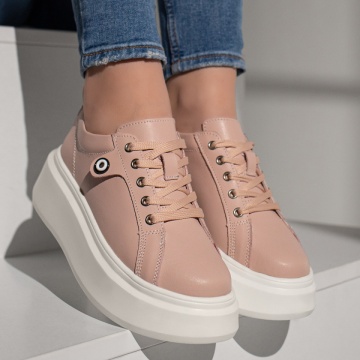 Pantofi casual dama cu talpa groasa roz din Piele naturala MOD11353, 3, modlet.ro