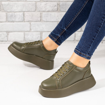 Pantofi casual dama cu talpa groasa verzi din Piele naturala MOD10279, 3, modlet.ro