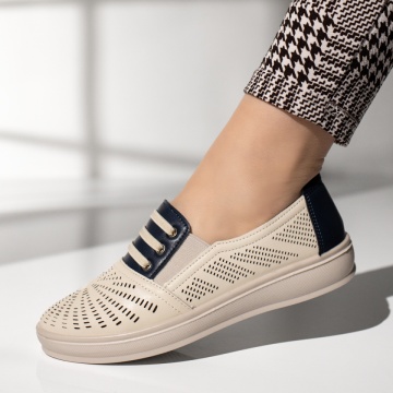 Pantofi dama, Pantofi casual dama cu talpa joasa bej cu albastru MOD14276, modlet.ro