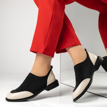 Pantofi casual dama cu talpa joasa negru cu bej MOD13380, 2, modlet.ro