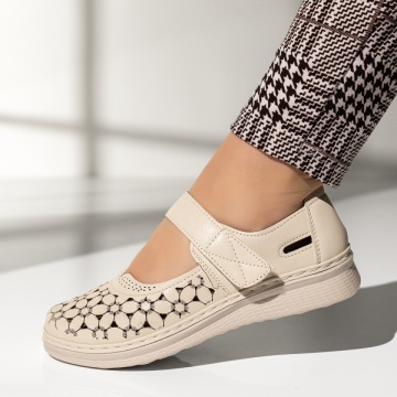 Pantofi casual dama cu talpa joasa si inchidere cu scai bej MOD11137, 2, modlet.ro