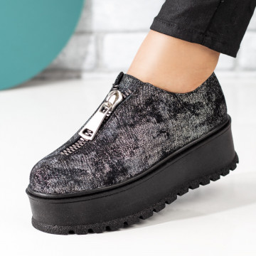 Pantofi casual dama gri cu fermoar din Piele naturala MOD08272, 3, modlet.ro