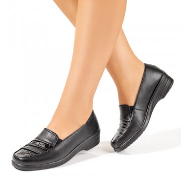 Pantofi casual dama negri cu imprimeu si insertii de material elastic ZEF10320, 3, zeforia.ro