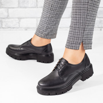 Pantofi casual dama negri cu siret din Piele naturala MOD03630, 3, modlet.ro