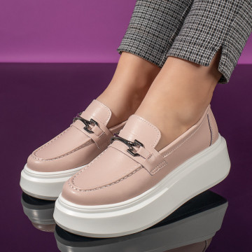 Pantofi casual dama roz din Piele naturala MOD11355, 4, modlet.ro