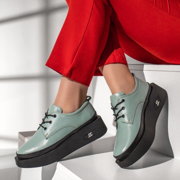 Pantofi casual dama verde deschis din Piele naturala MOD10461, 3, modlet.ro
