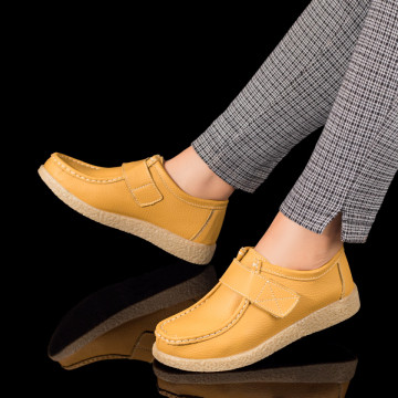 Pantofi casual galbeni dama cu talpa joasa din Piele naturala MOD06086, 3, modlet.ro