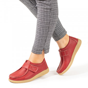 Pantofi casual rosii dama cu talpa joasa din Piele naturala MOD06086, 3, modlet.ro