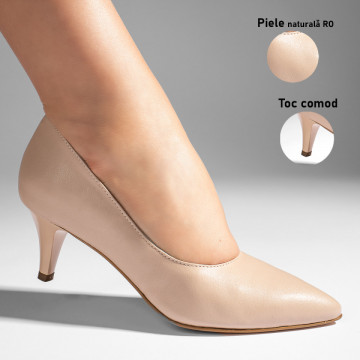 Pantofi cu toc dama bej din Piele naturala MOD11004, 3, modlet.ro