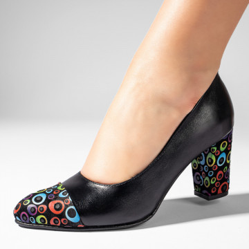 Pantofi cu toc dama negri cu imprimeu din Piele naturala MOD11002, 1, modlet.ro