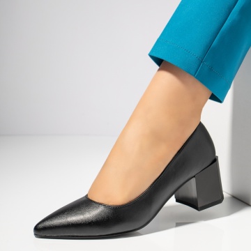 Pantofi cu toc dama negri din Piele naturala MOD12282, 3, modlet.ro