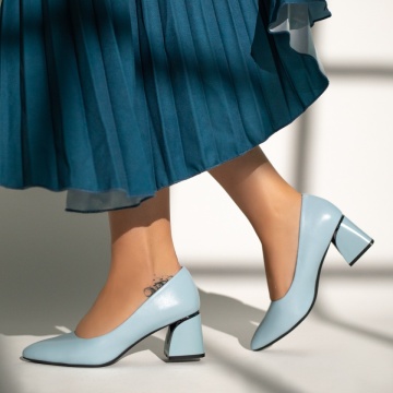 Pantofi cu toc gros albastri deschis dama MOD10963, 4, modlet.ro
