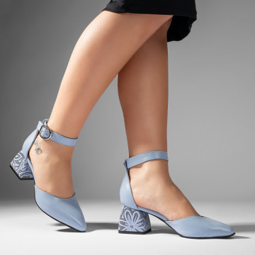 Pantofi cu toc gros dama albastri din Piele naturala MOD11066, 2, modlet.ro