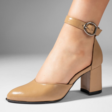 Pantofi cu toc gros dama bej din Piele naturala MOD11062, 1, modlet.ro