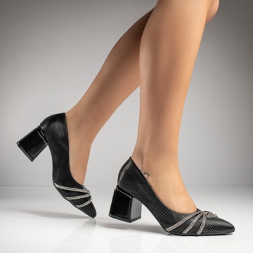 Pantofi cu toc gros dama negri MOD11735, 1, modlet.ro