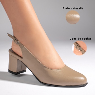 Pantofi cu toc gros si bareta gri din Piele naturala MOD11063, 3, modlet.ro