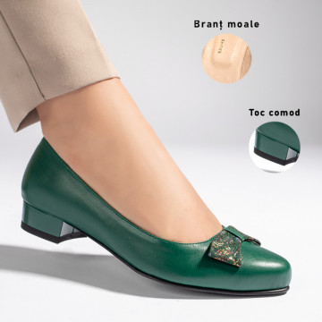 Pantofi cu toc mic verzi dama din Piele naturala MOD11254, 3, modlet.ro