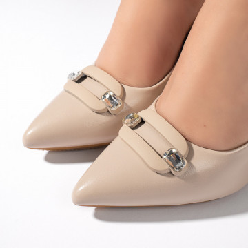 Pantofi cu toc subtire bej dama MOD10960, 5, modlet.ro