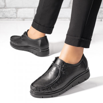 Pantofi dama casual cu perforatii negri din Piele naturala MOD04119, 3, modlet.ro