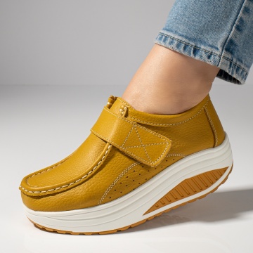 Pantofi dama casual cu platforma galbeni din Piele naturala MOD03866, 3, modlet.ro