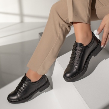 Pantofi dama casual negri cu siret din Piele naturala MOD03552, 2, modlet.ro