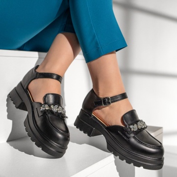 Pantofi dama cu bareta si aplicatii cu pietre negri MOD13014, 4, modlet.ro