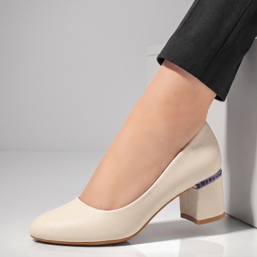 Pantofi dama cu toc gros bej INA5, 2, modlet.ro