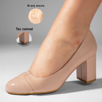 Pantofi dama cu toc gros bej MOD10985, 1, modlet.ro