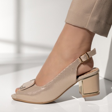 Pantofi dama cu toc gros decupati bej MOD14191, 2, modlet.ro