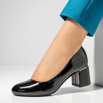 Pantofi dama cu toc gros negri luciosi MOD02838, 3, modlet.ro