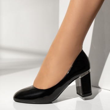 Pantofi dama cu toc gros negri luciosi MOD09698, 2, modlet.ro