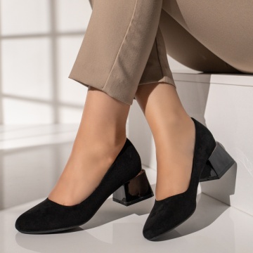 Pantofi dama cu toc gros negru suede MOD12113, 2, modlet.ro