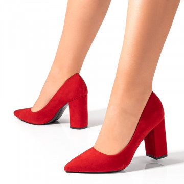 Pantofi dama cu toc gros rosii suede MOD06129, 3, modlet.ro