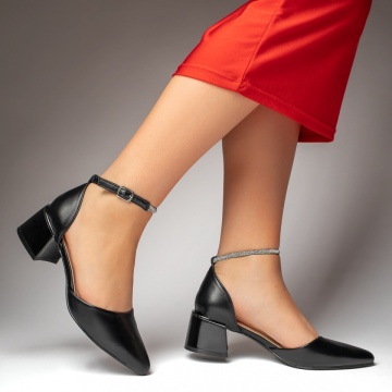 Pantofi dama cu toc gros si bareta negri LIA39, 3, modlet.ro