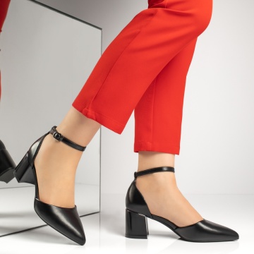 Pantofi dama cu toc gros si bareta negri MOD13377, 3, modlet.ro
