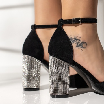 Pantofi dama cu toc gros si bareta negru suede LIA35, 3, modlet.ro