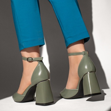 Pantofi dama cu toc gros si bareta verzi MOD13101, 2, modlet.ro