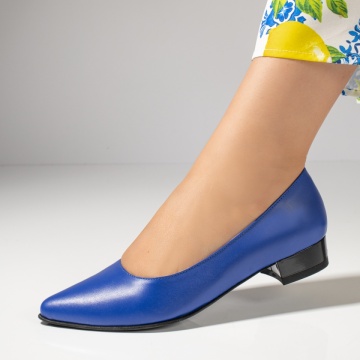 Pantofi dama cu toc mic albastri din Piele naturala MOD06141, 1, modlet.ro