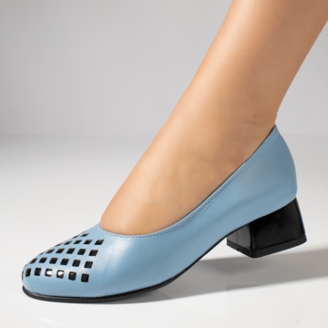 Pantofi dama cu toc mic albastri din Piele naturala MOD12144, 2, modlet.ro