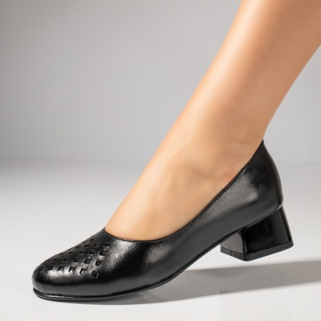 Pantofi dama cu toc mic negri din Piele naturala MOD12144, 2, modlet.ro