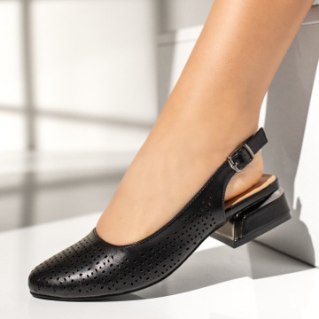 Pantofi dama cu toc mic si perforatii negri MOD13668, 1, modlet.ro