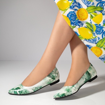 Pantofi dama cu toc mic verde cu alb din Piele naturala MOD06141, 3, modlet.ro